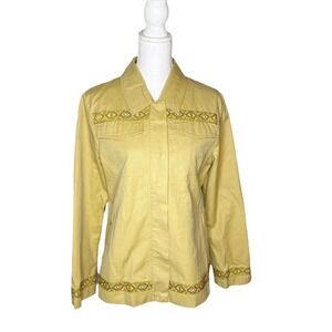 SUNDANCE Field Jacket Womens Size 8 Tan Khaki Embroidered Trims Southwestern